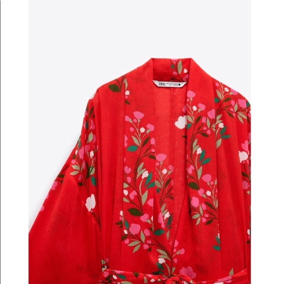 ZARA FLORAL LONG KIMONO STYLE PRINT DRESS - Picture 3 of 7